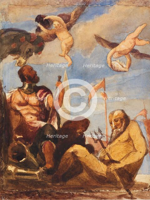 Neptune and Mars With The Lion of St Mark, c1800-1850. Creators: David Cox the Elder, Paolo Veronese.