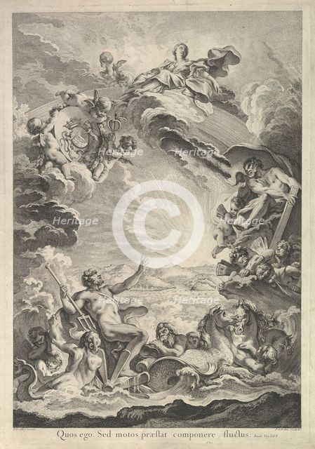 Neptune apaisant la tempête (Neptune Calming the Storm), 18th century. Creator: Francois-Antoine Aveline.