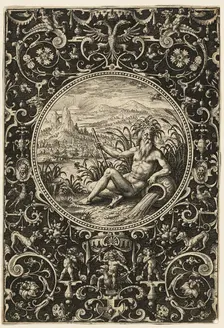 Neptune as a River God, plate two from The Judgment of Paris, 1575/1618. Creator: Adriaen Collaert