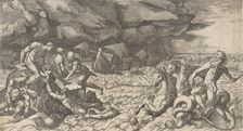 Neptune calming the Tempest Aeolus raised against the Fleet of Aeneas, 1531-76. Creator: Giulio Bonasone