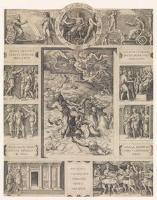 Neptune calming the tempest which Aeolus raised against Aeneas fleet from Book I o..., ca. 1515-16. Creator: Marcantonio Raimondi