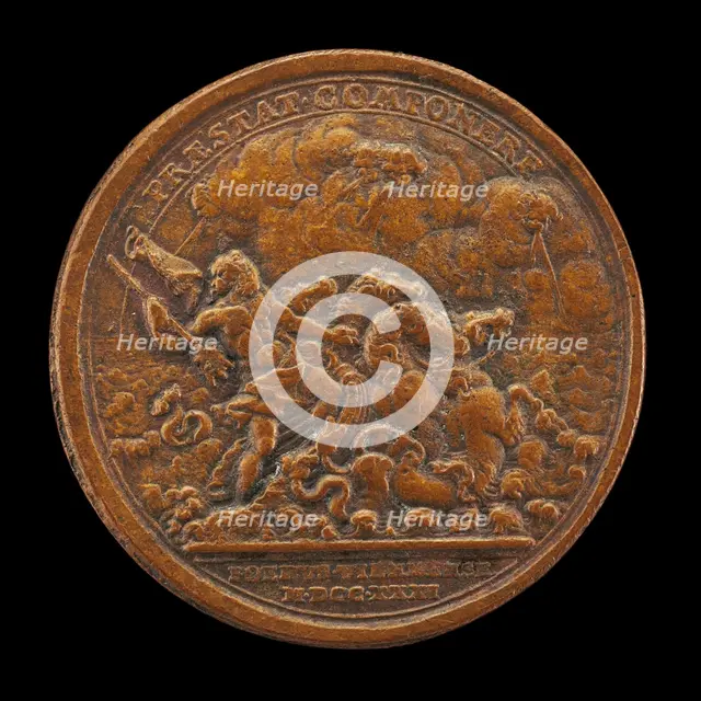 Neptune Contending with Four Winds [reverse], 1731. Creator: John Croker.