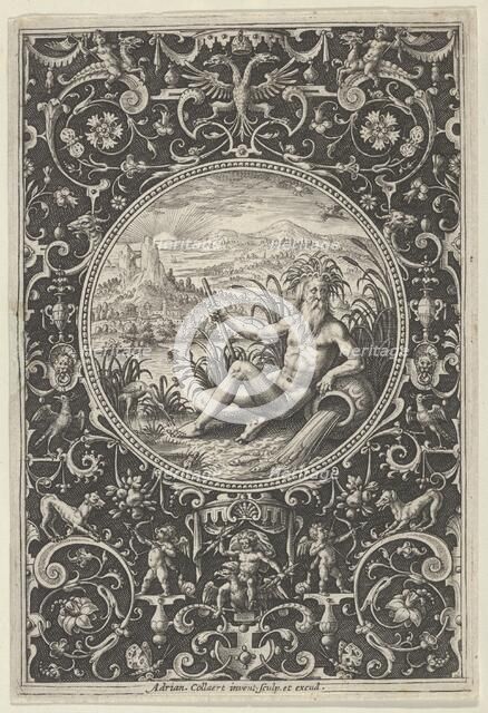 Neptune in a Decorative Frame with Grotesques, from the Judgment of Paris, c1580-1600. Creator: Adriaen Collaert.