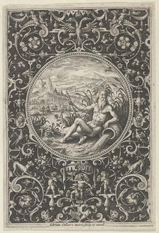 Neptune in a Decorative Frame with Grotesques, from the Judgment of Paris, c1580-1600. Creator: Adriaen Collaert