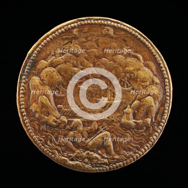 Neptune on a Dolphin before a Harbor [reverse], 1552 or after. Creator: Pietro Paolo Galeotti.