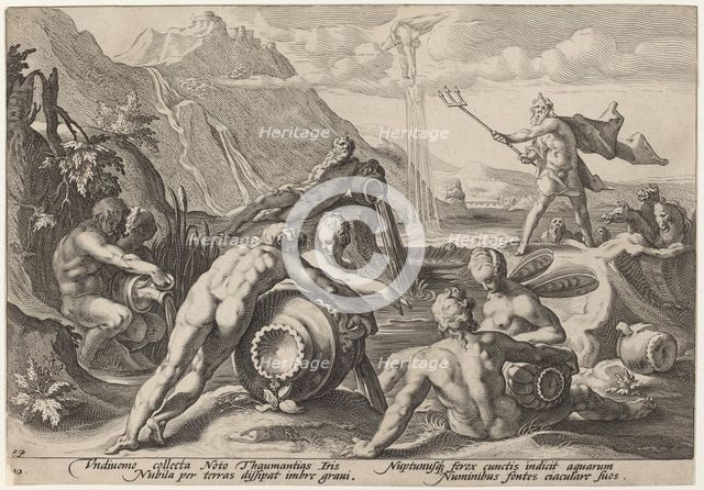Neptune Plotting the Destruction of Man, 1589. Creator: Goltzius, Workshop of Hendrick, after Hendrick Gol.
