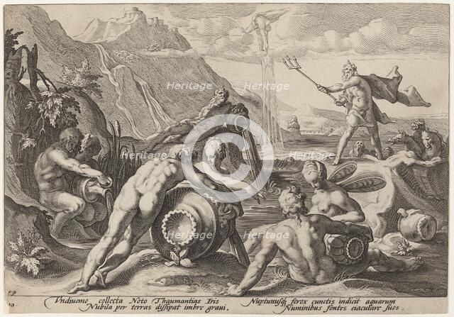 Neptune Plotting the Destruction of Man, 1589. Creator: Goltzius, Workshop of Hendrick, after Hendrick Gol.