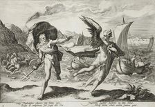 Neptune Pursuing Coronis, Who is Changed into a Crow, published 1590. Creator: Hendrik Goltzius