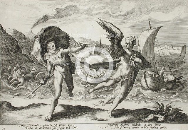 Neptune Pursuing Coronis, Who is Changed into a Crow, published 1590. Creator: Hendrik Goltzius.