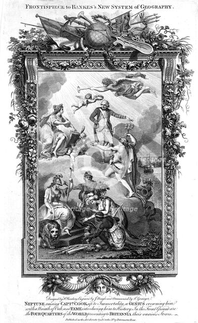 Neptune raising James Cook to immortality and fame, late 18th century. Creator: Unknown.