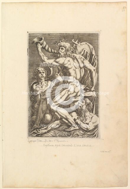Neptune Seated Blowing a Conch Shell, 16th century. Creator: Unknown.