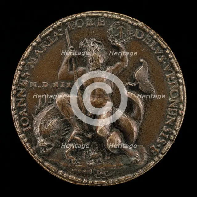 Neptune Spearing a Lobster [reverse], 1519. Creator: Giovanni Maria Pomedelli.