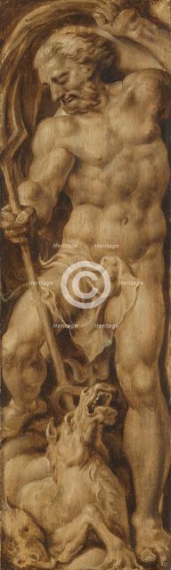 Neptune Stabbing a Sea Horse, c.1550-c.1560. Creator: Maerten van Heemskerck.