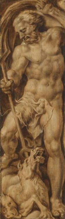 Neptune Stabbing a Sea Horse, c.1550-c.1560. Creator: Maerten van Heemskerck