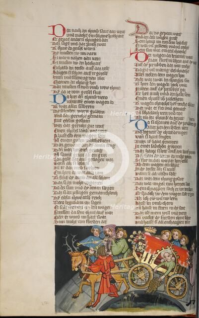 Nero's Son, the Toad, Escaping in the Tiber; Weltchronik, about 1400-1410. Creator: Unknown.