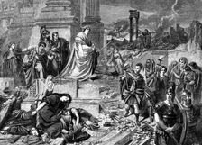 "Nero after the Burning of Rome", by Carl Piloty, in the late International Exhibition, 1862. Creator: W Thomas