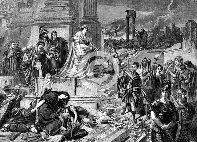 "Nero after the Burning of Rome", by Carl Piloty, in the late International Exhibition, 1862. Creator: W Thomas.