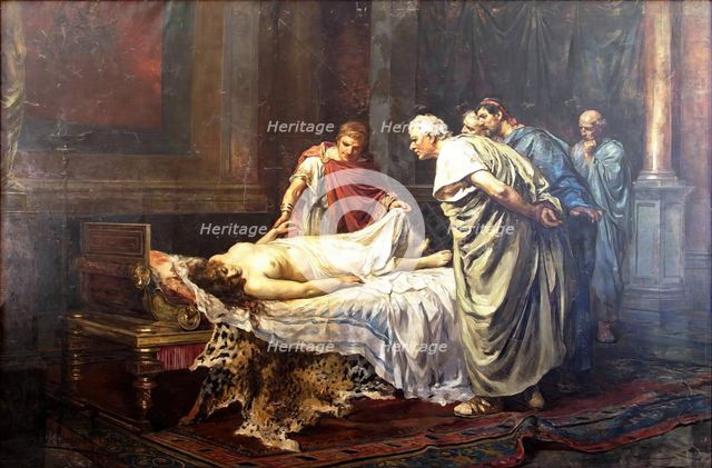 Nero before the corpse of his mother, Agrippina the Younger, 1887. Creator: Arturo Montero y Calvo.