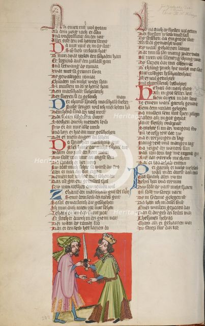 Nero Orders His Marshal to Slay Him; Weltchronik, about 1400-1410. Creator: Unknown.