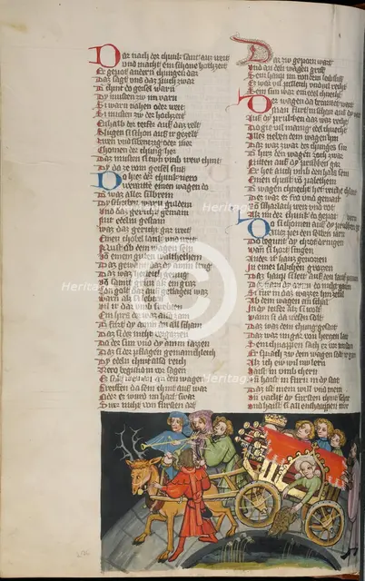 Nero's Son, the Toad, Escaping in the Tiber; Weltchronik, about 1400-1410. Creator: Unknown.