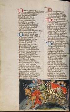 Nero's Son, the Toad, Escaping in the Tiber; Weltchronik, about 1400-1410. Creator: Unknown