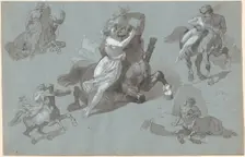 Nessus and Dejanira in Four Poses, and the Dying Nessus, 1830s. Creator: Hippolyte Lalaisse