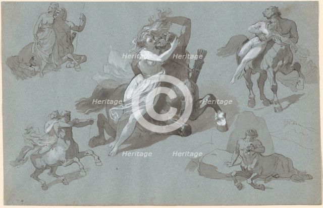 Nessus and Dejanira in Four Poses, and the Dying Nessus, 1830s. Creator: Hippolyte Lalaisse.