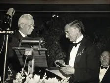 NH Swellengrebel receiving the Laveran Prize from Rolla Dyer, 1948. Creator: Unknown