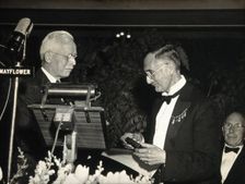 NH Swellengrebel receiving the Laveran Prize from Rolla Dyer, 1948. Creator: Unknown
