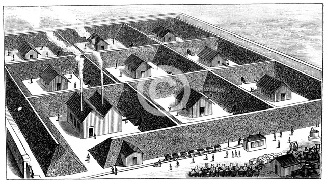 Nitroglycerin processing plant, explosives factory, Val Bormida, near Cengio, Italy, 1888. Artist: Anon