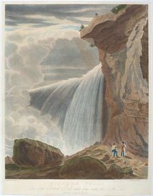 Niagara Falls from Under Table Rock, 1829. Creator: William James Bennett