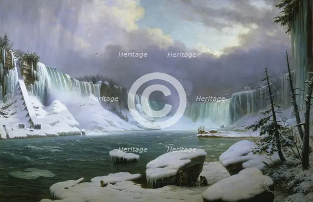 Niagara Falls in Winter. Artist: Sebron, Hippolyte (1801-1879)