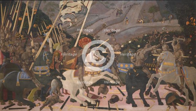 Niccolò Mauruzi da Tolentino at the Battle of San Romano, c. 1440. Artist: Uccello, Paolo (1397-1475)