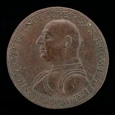 Niccolo Orsini, 1442-1510, Count of Pitigliano and Nola, Captain of the Army..., [obverse], 1485/149 Creator: Cristoforo Foppa