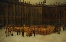 Nicholas I before the Unit Formation of the Life-Guards Field Engineer Battalion...1825, 1861. Creator: Vasily Maksutov