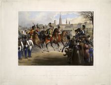 Nicholas I of Russia as colonel-in-chief of the 9th Hussar Regiment Graf Nádasdy at the Glacis in Artist: Katzler, Vinzenz (1823-1882)