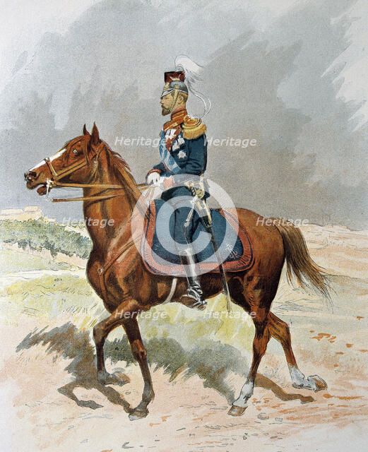 Nicholas II (1868-1918), Russian Czar, in the uniform of Lancers, 1901. Engraving in 'La Ilustrac…