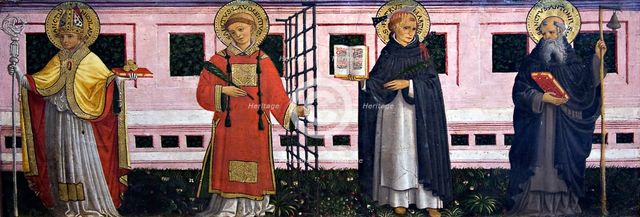 Nicholas, St Lawrence, St Peter Martyr, St Antony the Abbot, 1452. Creator: Bartolomeo Caporali.