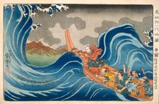 Nichiren Calming the Storm, c1830s. Creator: Utagawa Kuniyoshi (1798-1861)