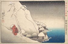 Nichiren in Snow at Tsukahara, Sodo Province, ca. 1840. Creator: Utagawa Kuniyoshi