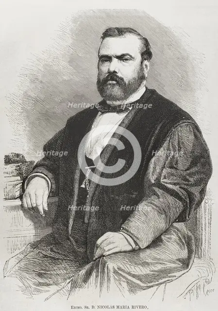 Nicolás María Rivero (1814-1878), Spanish politician, founder of the Partido Demócrata, 1878. Creators: Bernardo Rico, José Vallejo.
