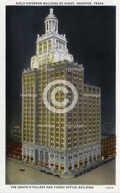Niels Esperson Building at night, Houston, Texas, USA, 1928. Artist: Unknown