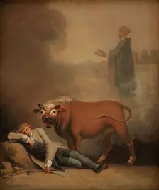 Niels Klim thinks he hears the Deacon when he is awakened by a Bull, 1785-1787. Creator: Nicolai Abraham Abildgaard