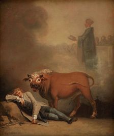 Niels Klim thinks he hears the Deacon when he is awakened by a Bull, 1785-1787. Creator: Nicolai Abraham Abildgaard