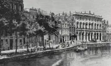 Nieuwezijds Voorburgwal street and canal with the Royal Post Office, Amsterdam, Netherlands, 1883. Creator: Tomás Carlos Capuz