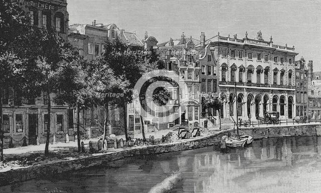 Nieuwezijds Voorburgwal street and canal with the Royal Post Office, Amsterdam, Netherlands, 1883.  Creator: Tomás Carlos Capuz.