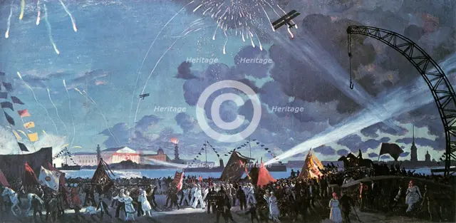 'Night celebration on the Neva', 1923.  Artist: Boris Mikhajlovich Kustodiev 