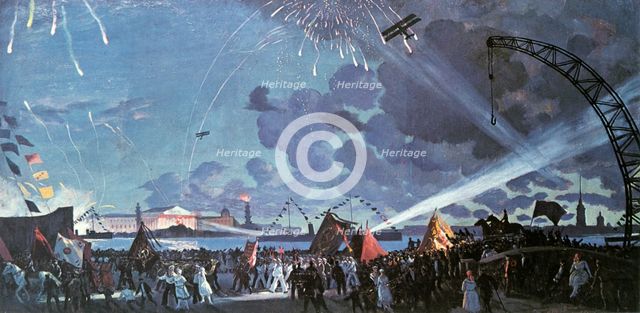 'Night celebration on the Neva', 1923.  Artist: Boris Mikhajlovich Kustodiev 