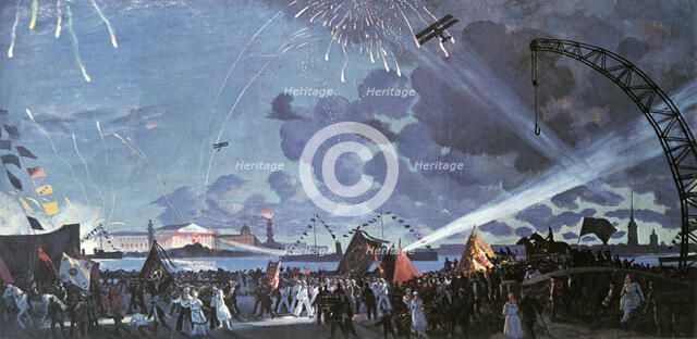 'Night celebration on the Neva', 1923.  Artist: Boris Mikhajlovich Kustodiev 