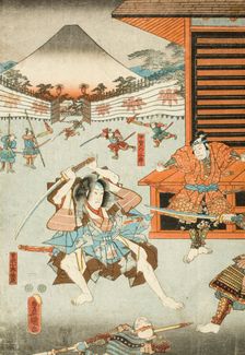 Night Attack of the Soga Brothers: Soga no Juro Sukenari and Koga no Saburo, c1850. Creator: Utagawa Kunisada